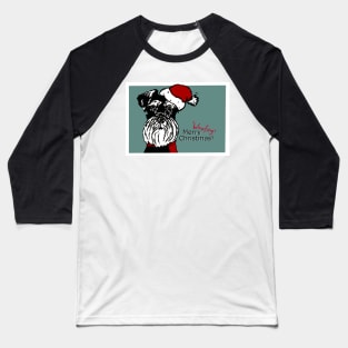 Merry Woofing Christmas Miniature Schnauzer Dog in Santa Hat Baseball T-Shirt